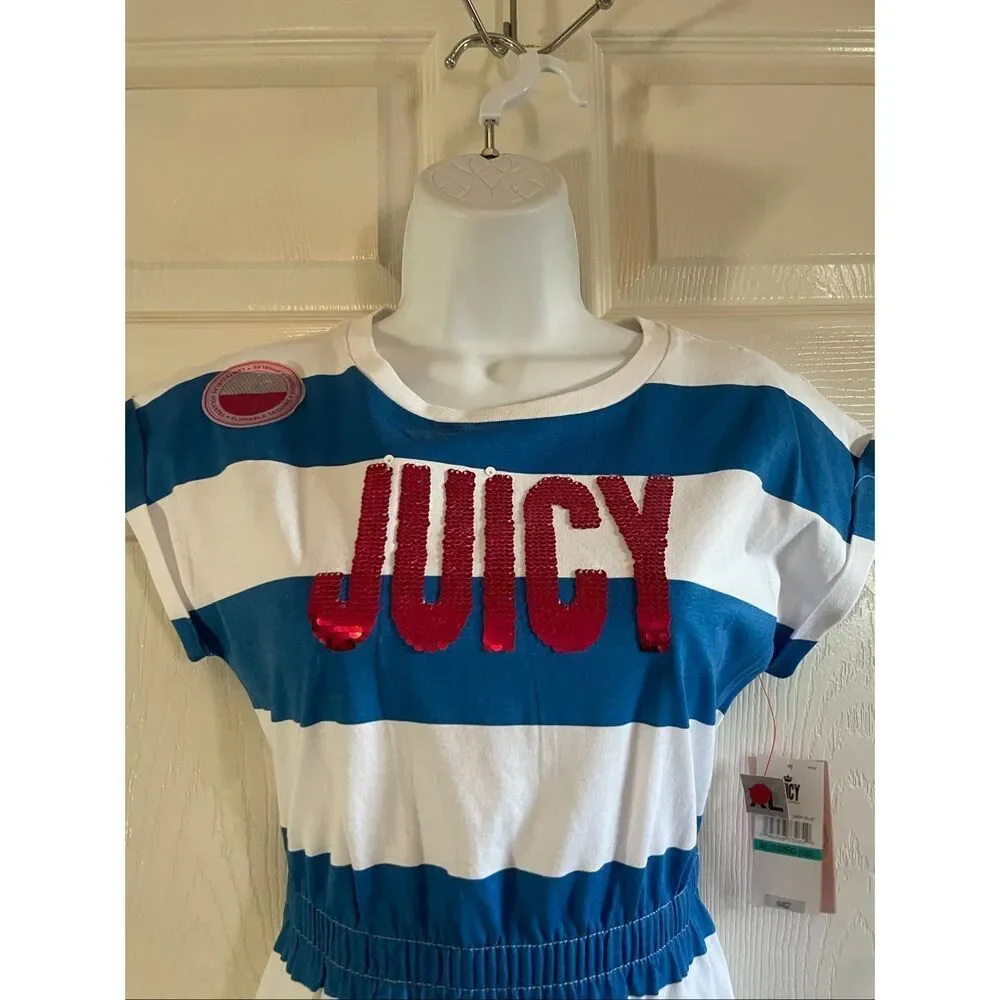 Juicy Couture XL Youth 16 Crew Tee Dress Blue White Sequins